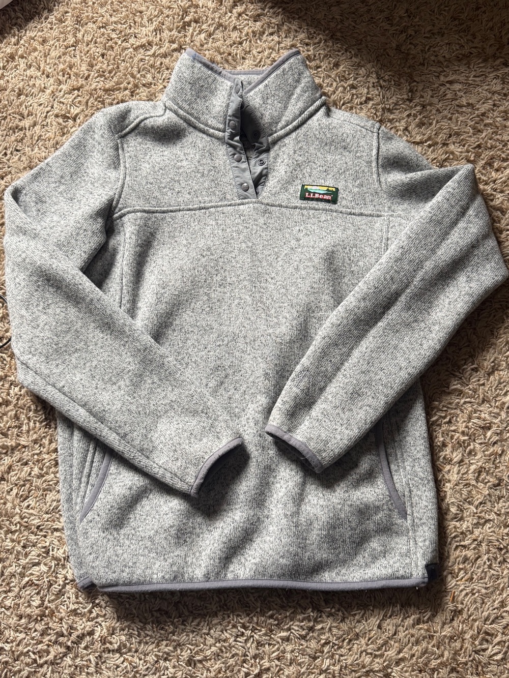 L.L. Bean Women’s Quarter Button Fleece Sweater Heather Gray